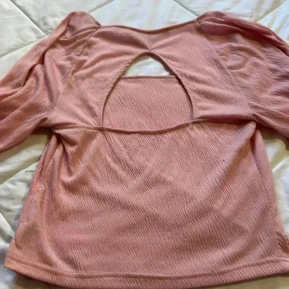 Free People Beach pink square neck long sleeve top size small open in back